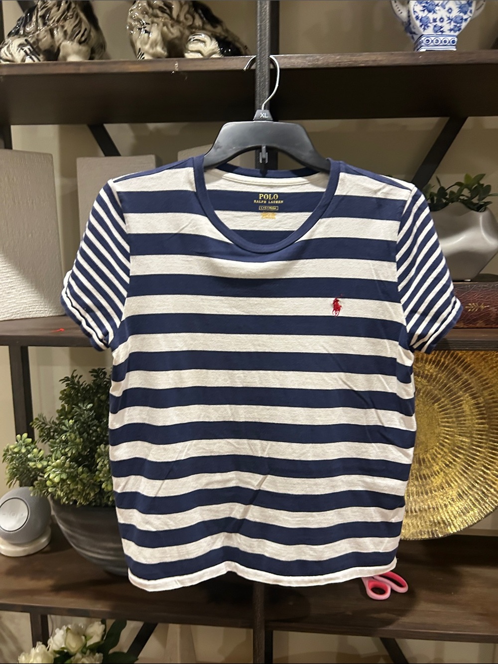 Polo by Ralph Lauren Navy & White Striped Crewneck Tee large